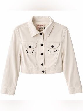 Vintage Star Jeans Off White Cropped Denim Jacket Studded Y2K XL